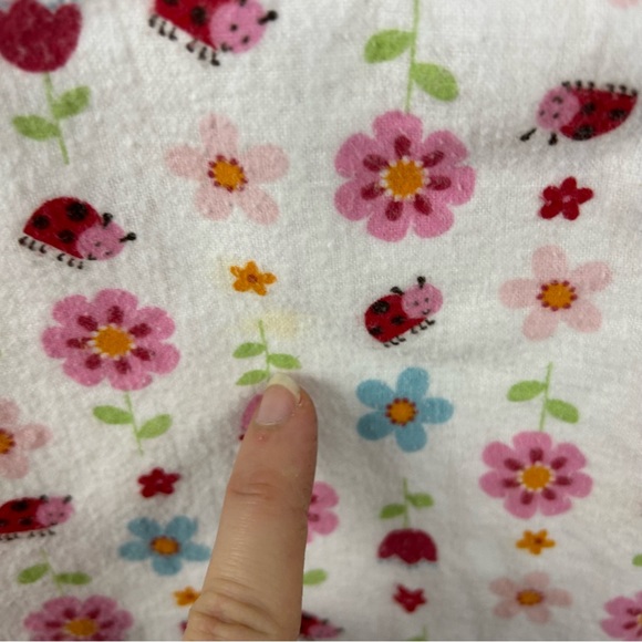 Carter's Floral Ladybug Baby Blanket Flannel Receiving White Pink Blue Flower - Picture 6 of 10